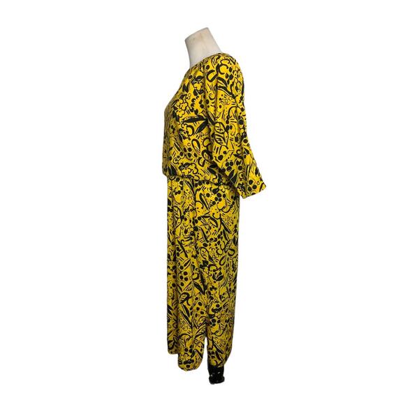 Charles Bianco vintage yellow floral short dolman sleeves midi dress size 8 - Picture 4 of 11